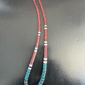 Elegant Red and Turquoise Beaded Necklace